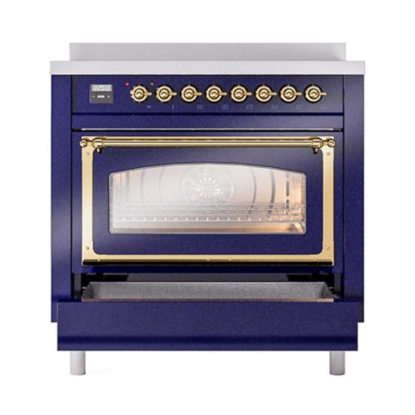 Ilve UNI366NMPMBG Ilve Uni366Nmpmbg Nostalgie Ii Noblesse 36  Induction Range (Triple Glass Door, Midnight Blue, Brass) Sale