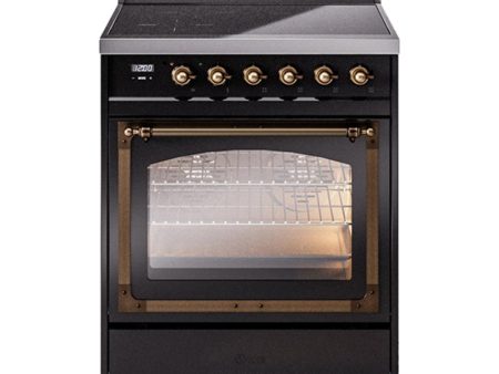 Ilve UNI304NMPBKB Ilve Uni304Nmpbkb Nostalgie Ii Noblesse 30  Induction Range (Triple Glass Door, Glossy Black, Burnished) Online Sale