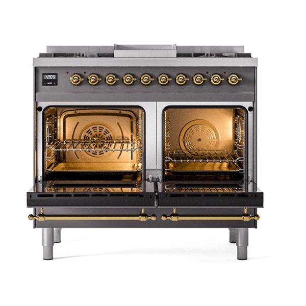 Ilve UND40FQNMPMGGLP Ilve Und40Fqnmpmgglp Nostalgie Ii Noblesse 40  Dual Fuel Range (Liquid Propane, Solid Door, Graphite Matte, Brass) Online Hot Sale