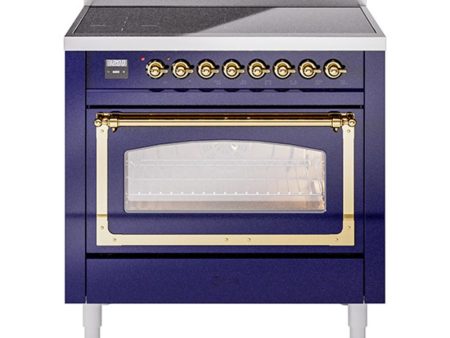 Ilve UNI366NMPMBG Ilve Uni366Nmpmbg Nostalgie Ii Noblesse 36  Induction Range (Triple Glass Door, Midnight Blue, Brass) Sale