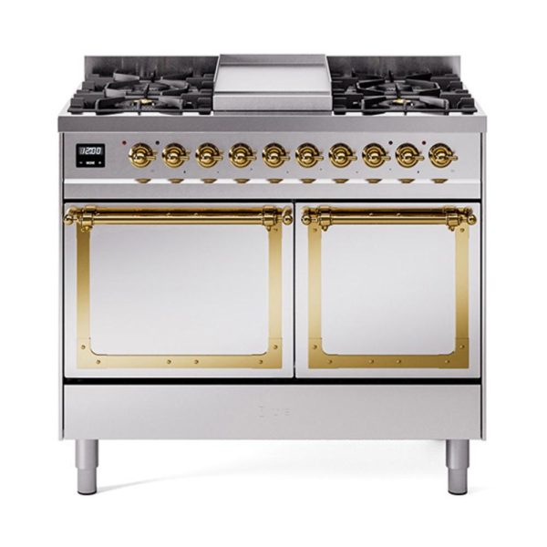 Ilve UND40FQNMPSSG Ilve Und40Fqnmpssg Nostalgie Ii Noblesse 40  Dual Fuel Range (Natural Gas, Solid Door, Stainless Steel, Brass) For Cheap