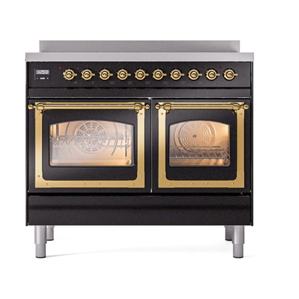 Ilve UNDI406NMPBKG Ilve Undi406Nmpbkg Nostalgie Ii Noblesse 40  Induction Range (Triple Glass Door, Glossy Black, Brass) For Discount