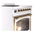 Ilve UNI304NMPWHG Ilve Uni304Nmpwhg Nostalgie Ii Noblesse 30  Induction Range (Triple Glass Door, White, Brass) on Sale