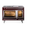 Ilve UN48FNMPBUCLP Ilve Un48Fnmpbuclp Nostalgie Ii Noblesse 48  Dual Fuel Range (8 Sealed Burners + Griddle, Liquid Propane, Triple Glass Door, Burgundy, Chrome) For Sale