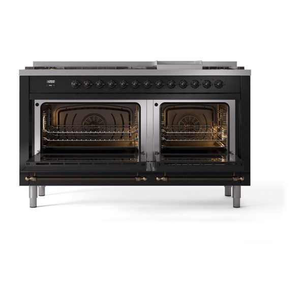 Ilve UN60FNMPBKB Ilve Un60Fnmpbkb Nostalgie Ii Noblesse 60  Dual Fuel Range (9 Sealed Burners + Griddle, Natural Gas, Triple Glass Door, Glossy Black, Burnished) Supply