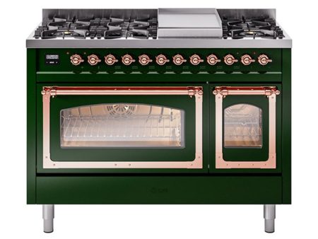 Ilve UN48FNMPEGPLP Ilve Un48Fnmpegplp Nostalgie Ii Noblesse 48  Dual Fuel Range (8 Sealed Burners + Griddle, Liquid Propane, Triple Glass Door, Emerald Green, Copper) Online now