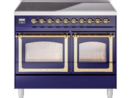 Ilve UNDI406NMPMBG Ilve Undi406Nmpmbg Nostalgie Ii Noblesse 40  Induction Range (Triple Glass Door, Midnight Blue, Brass) Hot on Sale