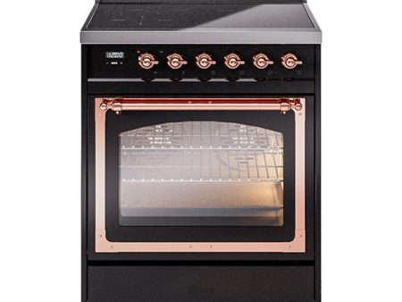 Ilve UNI304NMPBKP Ilve Uni304Nmpbkp Nostalgie Ii Noblesse 30  Induction Range (Triple Glass Door, Glossy Black, Copper) Online