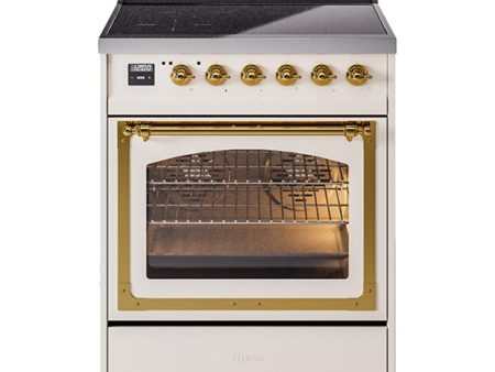 Ilve UNI304NMPAWG Ilve Uni304Nmpawg Nostalgie Ii Noblesse 30  Induction Range (Triple Glass Door, Antique White, Brass) Hot on Sale