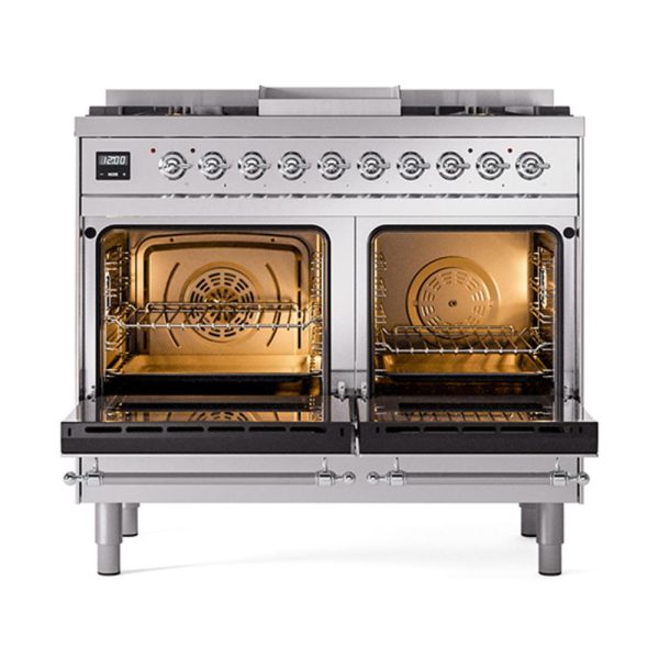 Ilve UND40FQNMPSSC Ilve Und40Fqnmpssc Nostalgie Ii Noblesse 40  Dual Fuel Range (Natural Gas, Solid Door, Stainless Steel, Chrome) on Sale