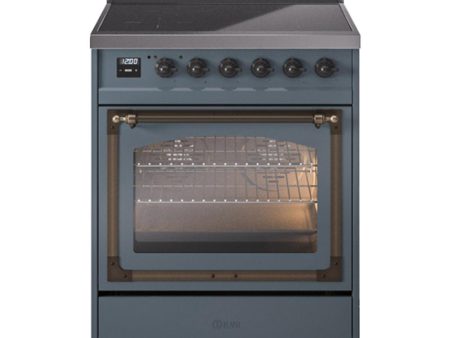 Ilve UNI304NMPBGB Ilve Uni304Nmpbgb Nostalgie Ii Noblesse 30  Induction Range (Triple Glass Door, Blue Grey, Burnished) Online Hot Sale