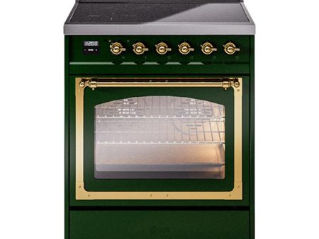 Ilve UNI304NMPEGG Ilve Uni304Nmpegg Nostalgie Ii Noblesse 30  Induction Range (Triple Glass Door, Emerald Green, Brass) For Discount