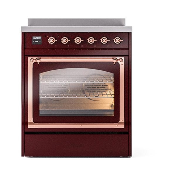 Ilve UNI304NMPBUP Ilve Uni304Nmpbup Nostalgie Ii Noblesse 30  Induction Range (Triple Glass Door, Burgundy, Copper) Supply