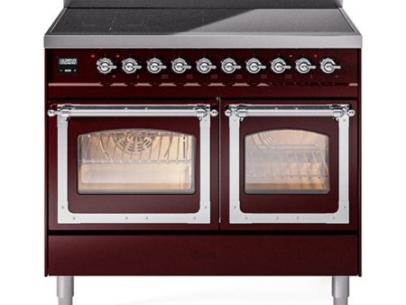 Ilve UNDI406NMPBUC Ilve Undi406Nmpbuc Nostalgie Ii Noblesse 40  Induction Range (Triple Glass Door, Burgundy, Chrome) on Sale