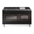 Ilve UN60FNMPBKB Ilve Un60Fnmpbkb Nostalgie Ii Noblesse 60  Dual Fuel Range (9 Sealed Burners + Griddle, Natural Gas, Triple Glass Door, Glossy Black, Burnished) Supply