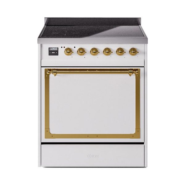 Ilve UNI304QNMPWHG Ilve Uni304Qnmpwhg Nostalgie Ii Noblesse 30  Induction Range (Solid Door, White, Brass) For Discount