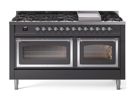 Ilve UN60FNMPMGCLP Ilve Un60Fnmpmgclp Nostalgie Ii Noblesse 60  Dual Fuel Range (9 Sealed Burners + Griddle, Liquid Propane, Triple Glass Door, Graphite Matte, Chrome) Supply