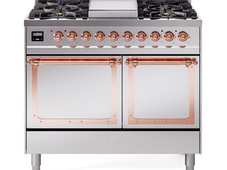 Ilve UND40FQNMPSSP Ilve Und40Fqnmpssp Nostalgie Ii Noblesse 40  Dual Fuel Range (Natural Gas, Solid Door, Stainless Steel, Copper) For Cheap