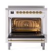 Ilve UNI366QNMPWHG Ilve Uni366Qnmpwhg Nostalgie Ii Noblesse 36  Induction Range (Solid Door, White, Brass) Online now