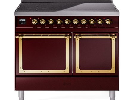 Ilve UNDI406QNMPBUG Ilve Undi406Qnmpbug Nostalgie Ii Noblesse 40  Induction Range (Solid Door, Burgundy, Brass) Sale