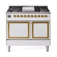 Ilve UND40FQNMPWHGLP Ilve Und40Fqnmpwhglp Nostalgie Ii Noblesse 40  Dual Fuel Range (Liquid Propane, Solid Door, White, Brass) Online Hot Sale