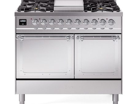 Ilve UND40FQNMPSSC Ilve Und40Fqnmpssc Nostalgie Ii Noblesse 40  Dual Fuel Range (Natural Gas, Solid Door, Stainless Steel, Chrome) on Sale