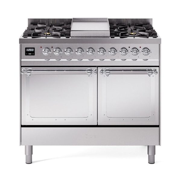 Ilve UND40FQNMPSSC Ilve Und40Fqnmpssc Nostalgie Ii Noblesse 40  Dual Fuel Range (Natural Gas, Solid Door, Stainless Steel, Chrome) on Sale