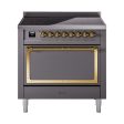 Ilve UNI366QNMPMGG Ilve Uni366Qnmpmgg Nostalgie Ii Noblesse 36  Induction Range (Solid Door, Graphite Matte, Brass) Fashion