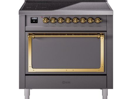 Ilve UNI366QNMPMGG Ilve Uni366Qnmpmgg Nostalgie Ii Noblesse 36  Induction Range (Solid Door, Graphite Matte, Brass) Fashion