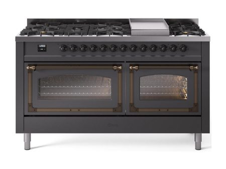 Ilve UN60FNMPMGBLP Ilve Un60Fnmpmgblp Nostalgie Ii Noblesse 60  Dual Fuel Range (9 Sealed Burners + Griddle, Liquid Propane, Triple Glass Door, Graphite Matte, Burnished) Online now