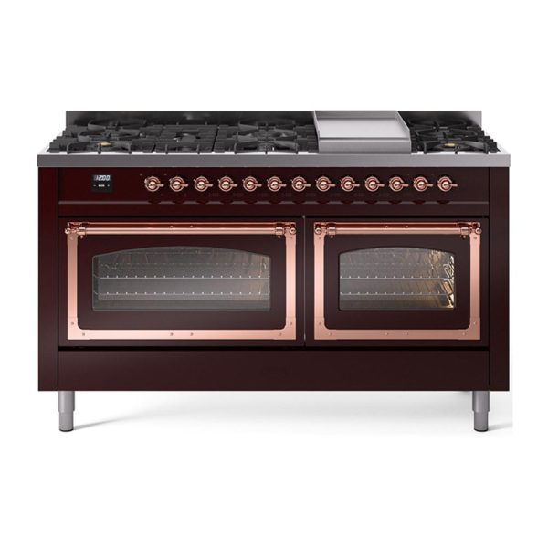 Ilve UN60FNMPBUP Ilve Un60Fnmpbup Nostalgie Ii Noblesse 60  Dual Fuel Range (9 Sealed Burners + Griddle, Natural Gas, Triple Glass Door, Burgundy, Copper) Discount