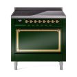 Ilve UNI366QNMPEGG Ilve Uni366Qnmpegg Nostalgie Ii Noblesse 36  Induction Range (Solid Door, Emerald Green, Brass) Online Sale