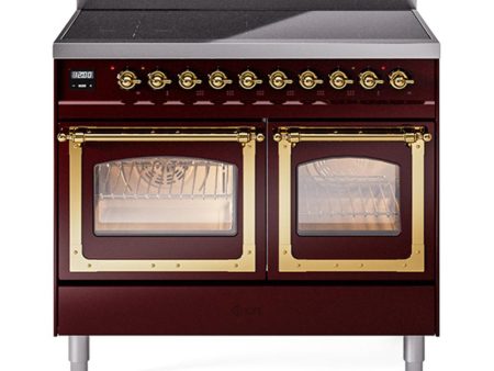 Ilve UNDI406NMPBUG Ilve Undi406Nmpbug Nostalgie Ii Noblesse 40  Induction Range (Triple Glass Door, Burgundy, Brass) Online Sale