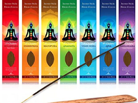 7 Chakras Quality Incense Sticks Variety Set of 140 x 60 minute sticks with wood burner Great for Meditation, Yoga, Relaxation, Magic, Healing, & Rituals - 100% Natural & Hand Dipped Online