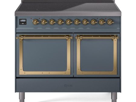 Ilve UNDI406QNMPBGG Ilve Undi406Qnmpbgg Nostalgie Ii Noblesse 40  Induction Range (Solid Door, Blue Grey, Brass) Sale