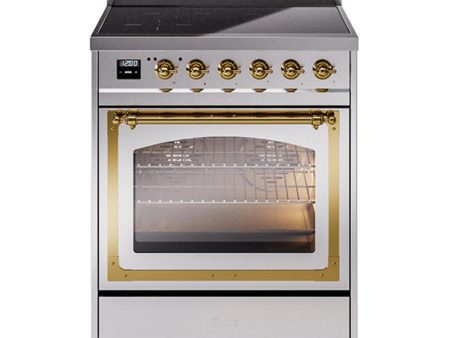 Ilve UNI304NMPSSG Ilve Uni304Nmpssg Nostalgie Ii Noblesse 30  Induction Range (Triple Glass Door, Stainless Steel, Brass) Sale