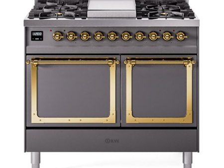 Ilve UND40FQNMPMGG Ilve Und40Fqnmpmgg Nostalgie Ii Noblesse 40  Dual Fuel Range (Natural Gas, Solid Door, Graphite Matte, Brass) Online