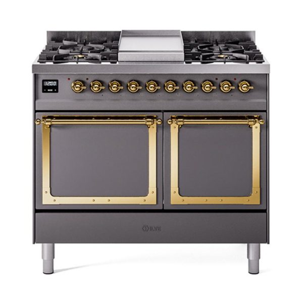 Ilve UND40FQNMPMGG Ilve Und40Fqnmpmgg Nostalgie Ii Noblesse 40  Dual Fuel Range (Natural Gas, Solid Door, Graphite Matte, Brass) Online