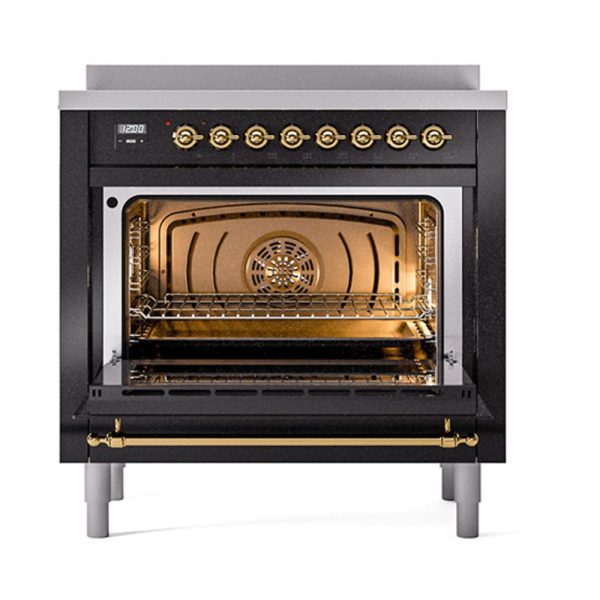 Ilve UNI366QNMPBKG Ilve Uni366Qnmpbkg Nostalgie Ii Noblesse 36  Induction Range (Solid Door, Glossy Black, Brass) Online Hot Sale