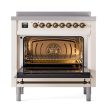 Ilve UNI366QNMPAWB Ilve Uni366Qnmpawb Nostalgie Ii Noblesse 36  Induction Range (Solid Door, Antique White, Burnished) Sale