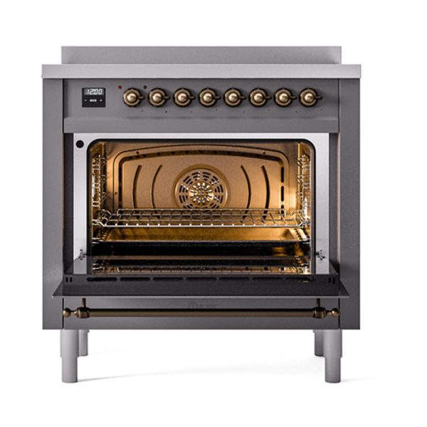 Ilve UNI366NMPMGB Ilve Uni366Nmpmgb Nostalgie Ii Noblesse 36  Induction Range (Triple Glass Door, Graphite Matte, Burnished) Online Hot Sale