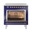 Ilve UNI366QNMPMBG Ilve Uni366Qnmpmbg Nostalgie Ii Noblesse 36  Induction Range (Solid Door, Midnight Blue, Brass) on Sale