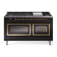 Ilve UN60FNMPBKG Ilve Un60Fnmpbkg Nostalgie Ii Noblesse 60  Dual Fuel Range (9 Sealed Burners + Griddle, Natural Gas, Triple Glass Door, Glossy Black, Brass) Fashion