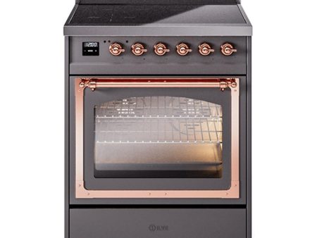 Ilve UNI304NMPMGP Ilve Uni304Nmpmgp Nostalgie Ii Noblesse 30  Induction Range (Triple Glass Door, Graphite Matte, Copper) on Sale