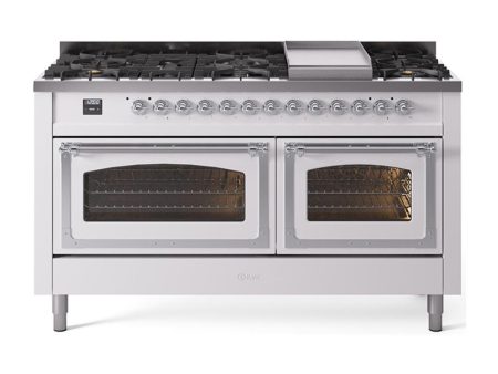 Ilve UN60FNMPWHCLP Ilve Un60Fnmpwhclp Nostalgie Ii Noblesse 60  Dual Fuel Range (9 Sealed Burners + Griddle, Liquid Propane, Triple Glass Door, White, Chrome) Online Hot Sale