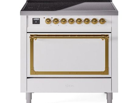 Ilve UNI366QNMPWHG Ilve Uni366Qnmpwhg Nostalgie Ii Noblesse 36  Induction Range (Solid Door, White, Brass) Online now