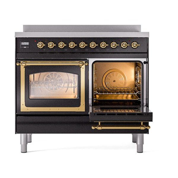 Ilve UNDI406NMPBKG Ilve Undi406Nmpbkg Nostalgie Ii Noblesse 40  Induction Range (Triple Glass Door, Glossy Black, Brass) For Discount