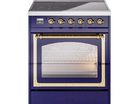 Ilve UNI304NMPMBG Ilve Uni304Nmpmbg Nostalgie Ii Noblesse 30  Induction Range (Triple Glass Door, Midnight Blue, Brass) For Discount