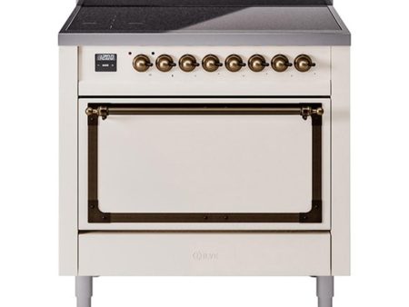 Ilve UNI366QNMPAWB Ilve Uni366Qnmpawb Nostalgie Ii Noblesse 36  Induction Range (Solid Door, Antique White, Burnished) Sale