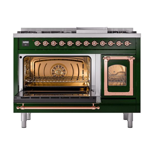 Ilve UN48FNMPEGPLP Ilve Un48Fnmpegplp Nostalgie Ii Noblesse 48  Dual Fuel Range (8 Sealed Burners + Griddle, Liquid Propane, Triple Glass Door, Emerald Green, Copper) Online now